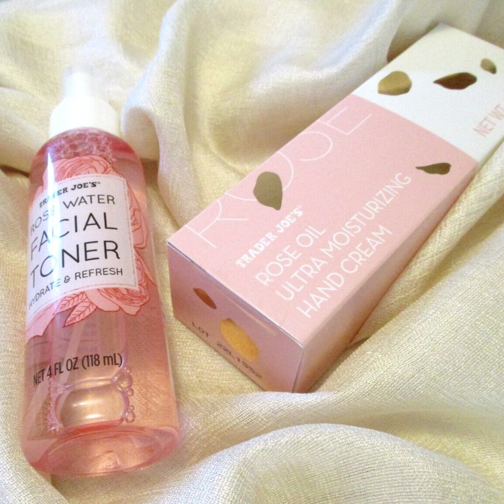Lot of 2 - Trader Joe's 1 Facial Toner Rose Water & 1 Rose Oil Hand Cream New